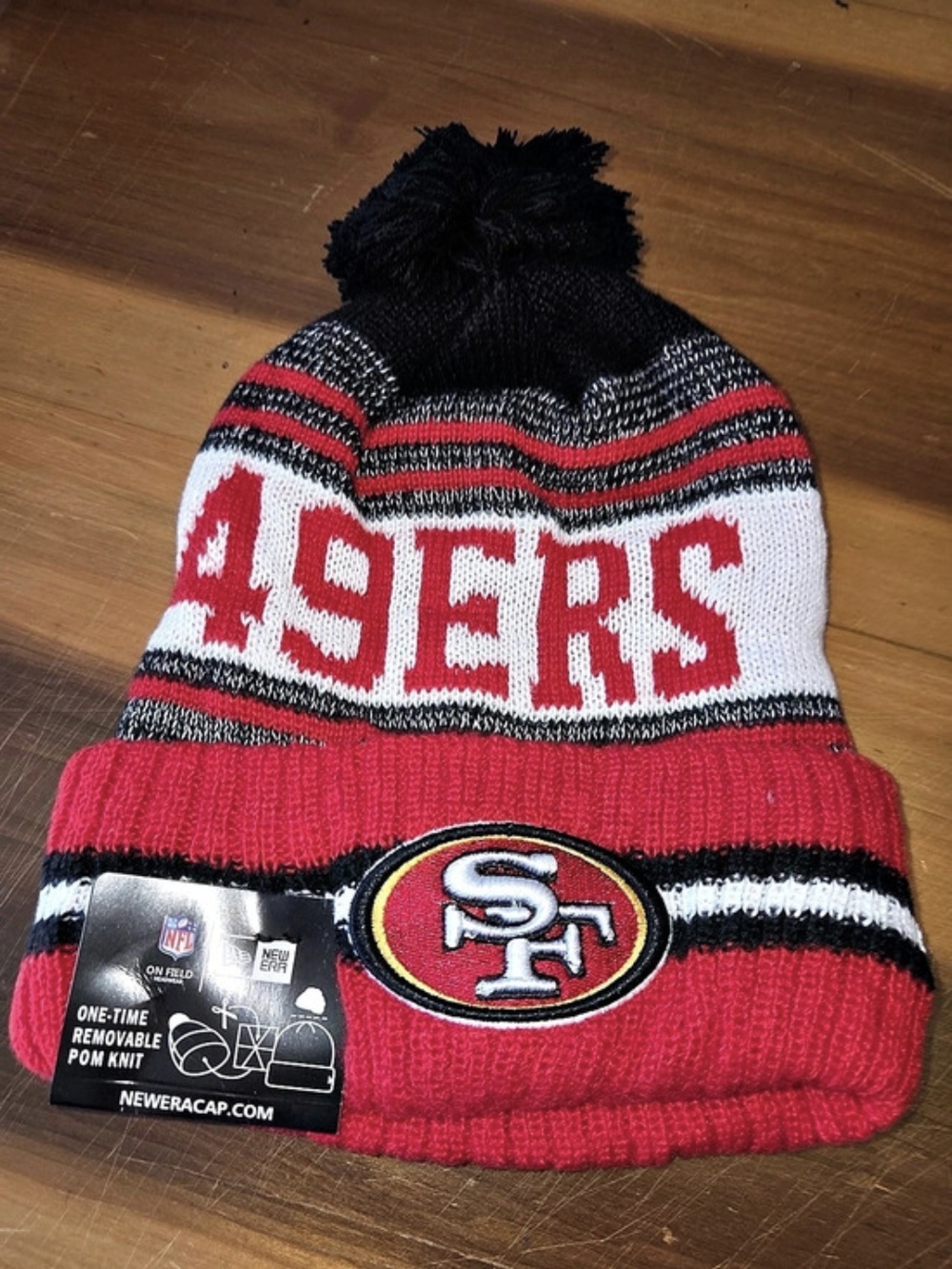 NFL San Francisco 49ers Pom Beanie NWT Red & Black